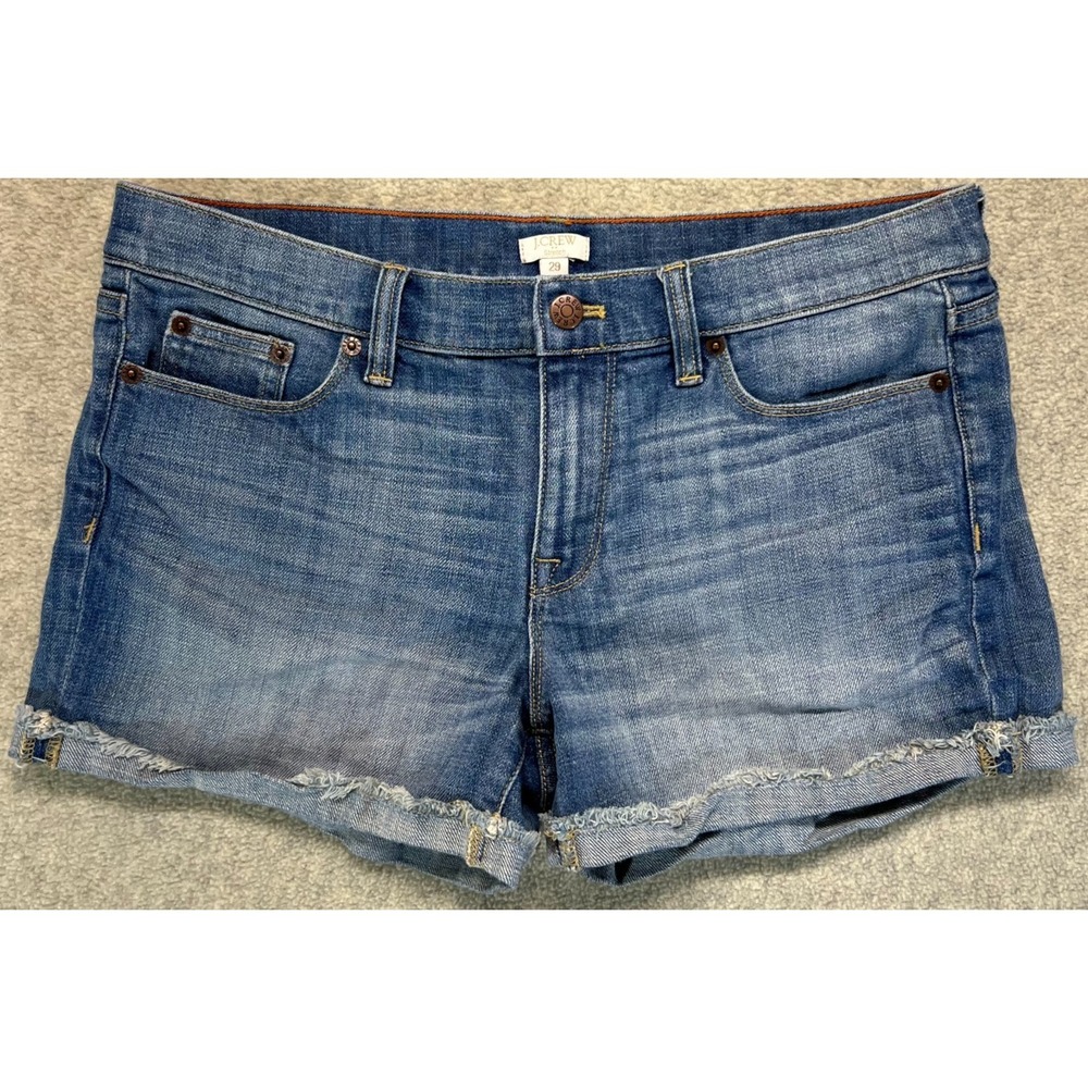 J. Crew Women's Denim Rolled Hem 3" Shorts Blue Stretch 5-Pockets Size 29